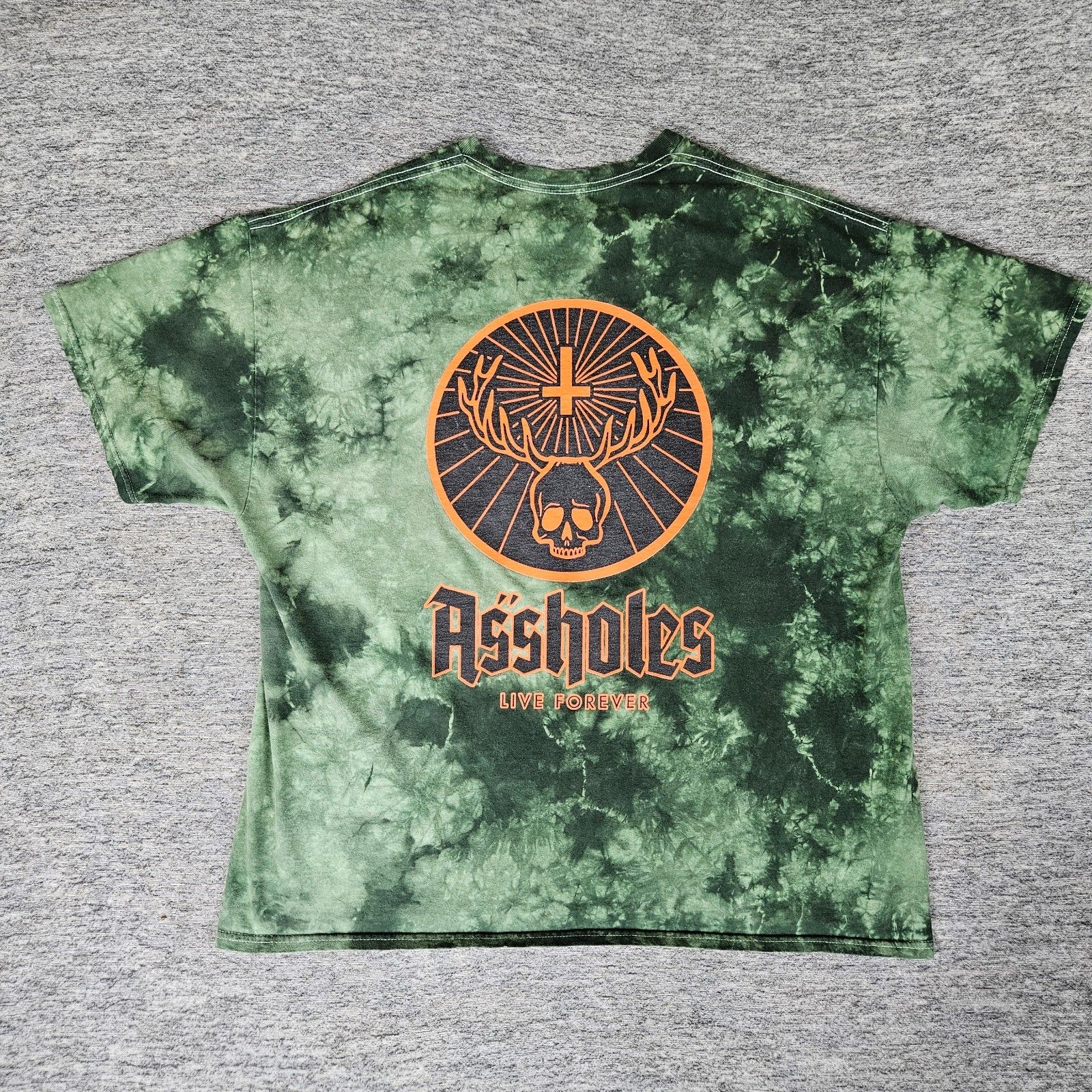 A**Holes Live Forever T-Shirt Men's Xxl Green Tie Dye Streetwear Skull Euc